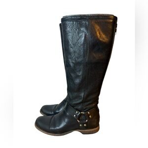 Frye Phillip Black Leather Harness Riding Boots